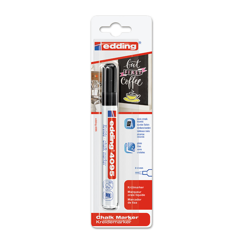 Marker Edding 4095 cu creta lichida, varf 2-3 mm, negru, blister Marker Edding 4095 cu creta lichida, varf 2-3 mm, negru, blister